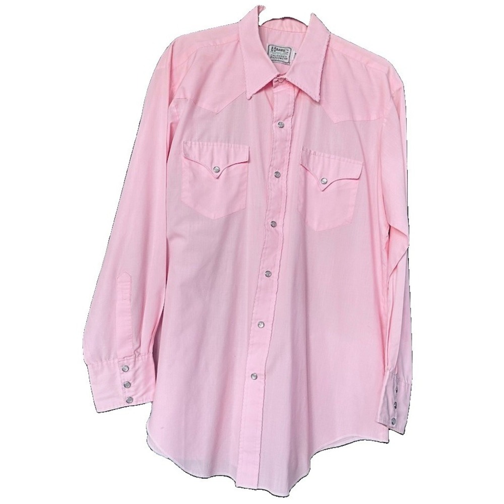 Vintage H Bar C California Ranchwear Pink Western Pearl Snap Shirt 17/34 Cowboy